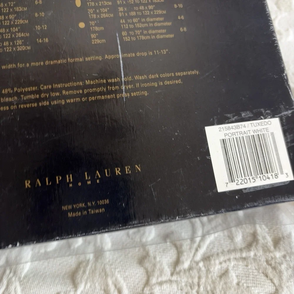 Ralph Lauren Tablecloth Home 70x144 White portrait Tuxedo Herringbone Oblong NEW